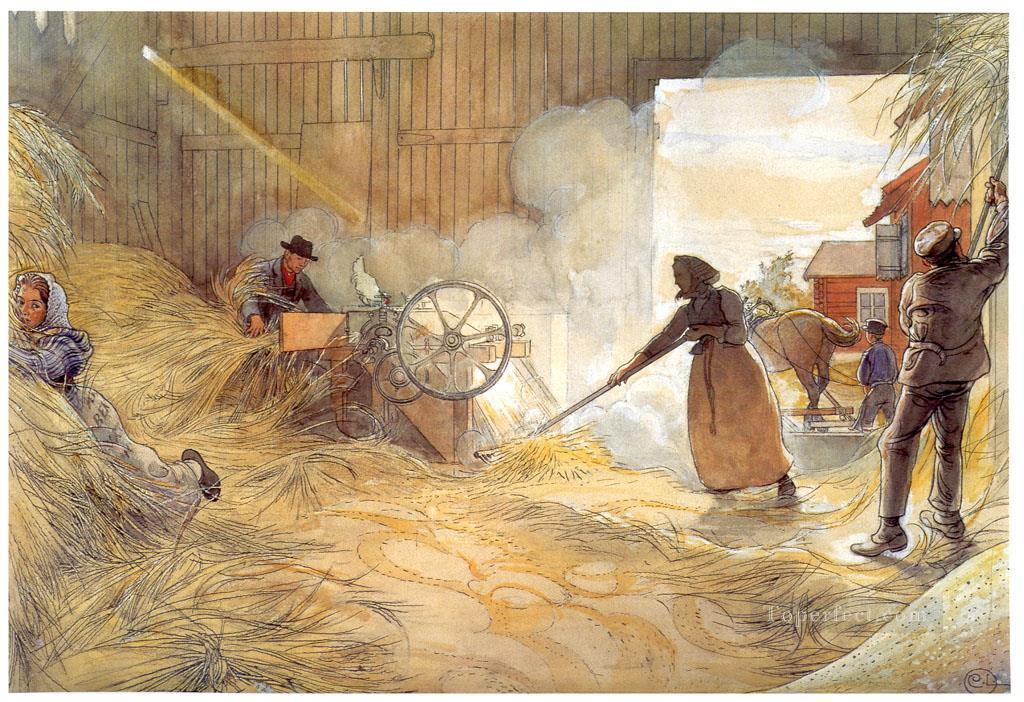 threshing 1906 Carl Larsson Oil Paintings